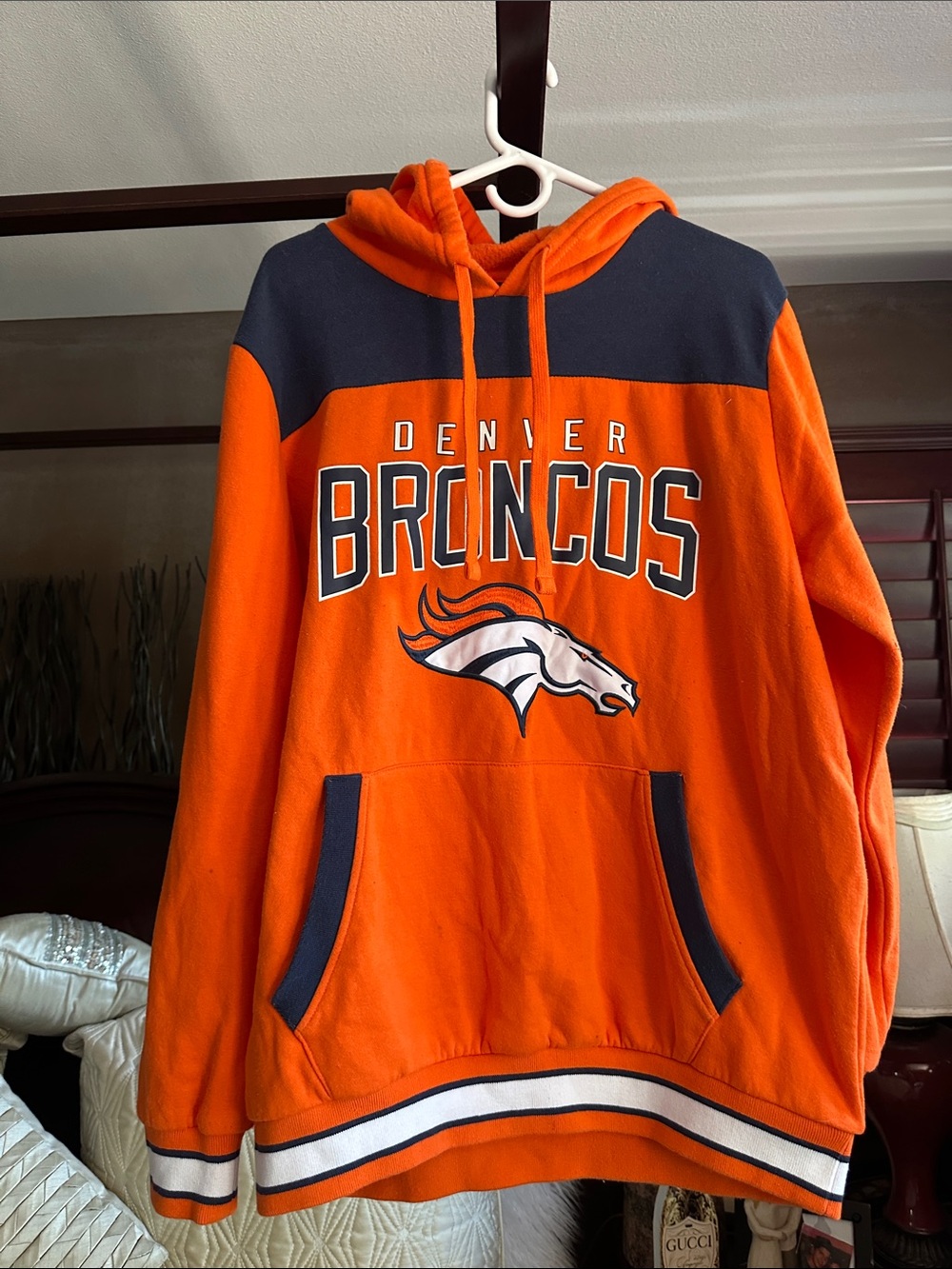 NFL Denver Broncos Orange and Navy Crewneck Hoodie